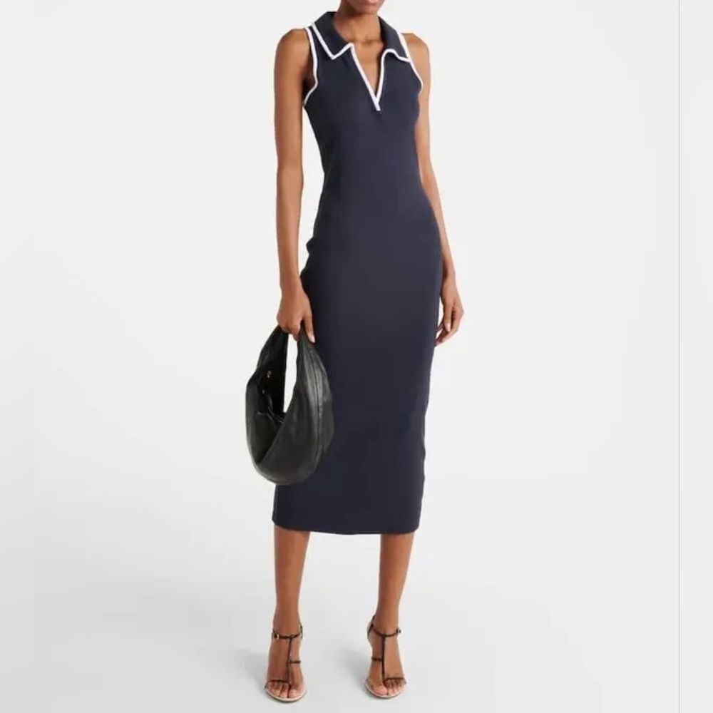 Veronica Beard Navy and White Trim Midi Darien Polo Dress 👗 Size Medium